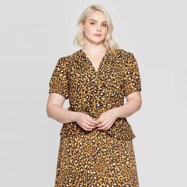 Leopard Print Short Sleeve Deep V-Neck Wrap Top by WhoWhatWear at Target